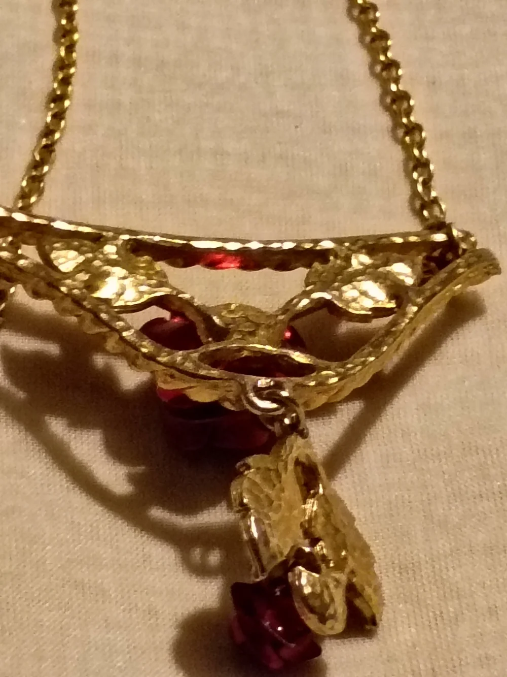 Gold-Tone Necklace with Red Rose Pendant - Women's Jewelry